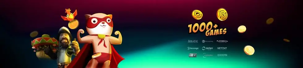 SuperCat Casino – kolorowy baner powitalny z informacją o bonusie